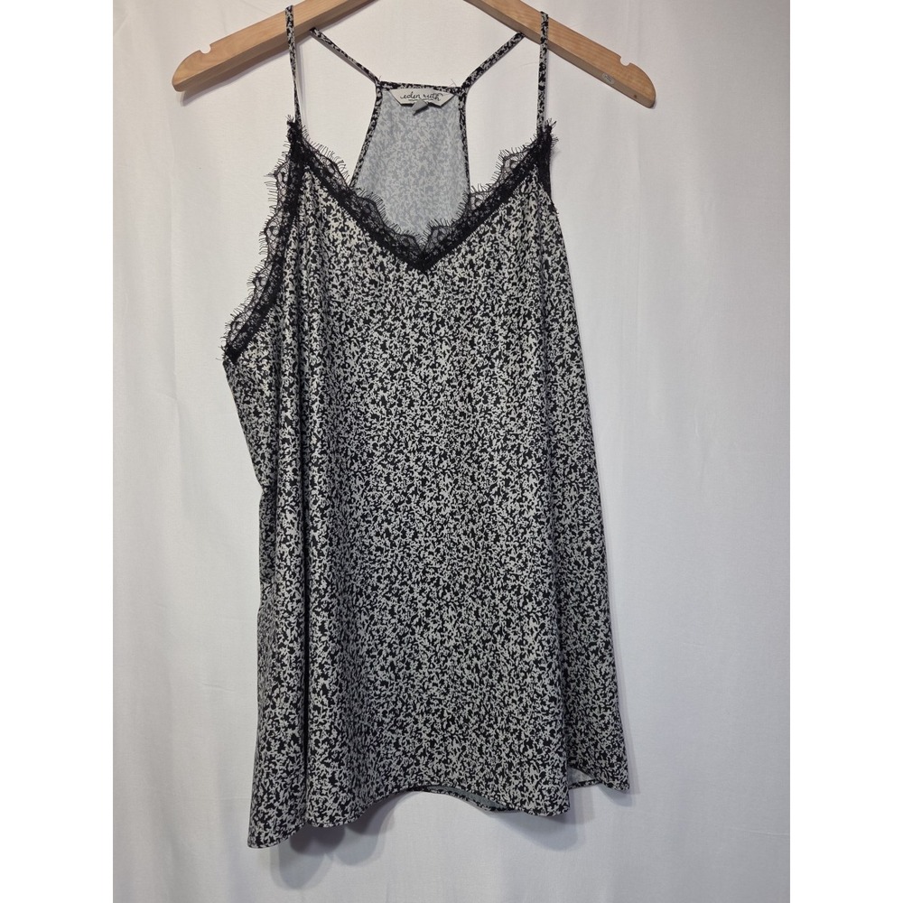 Eden Ruth Women's L Black Floral Eyelash Lace Trim Racerback Tank Top NWT